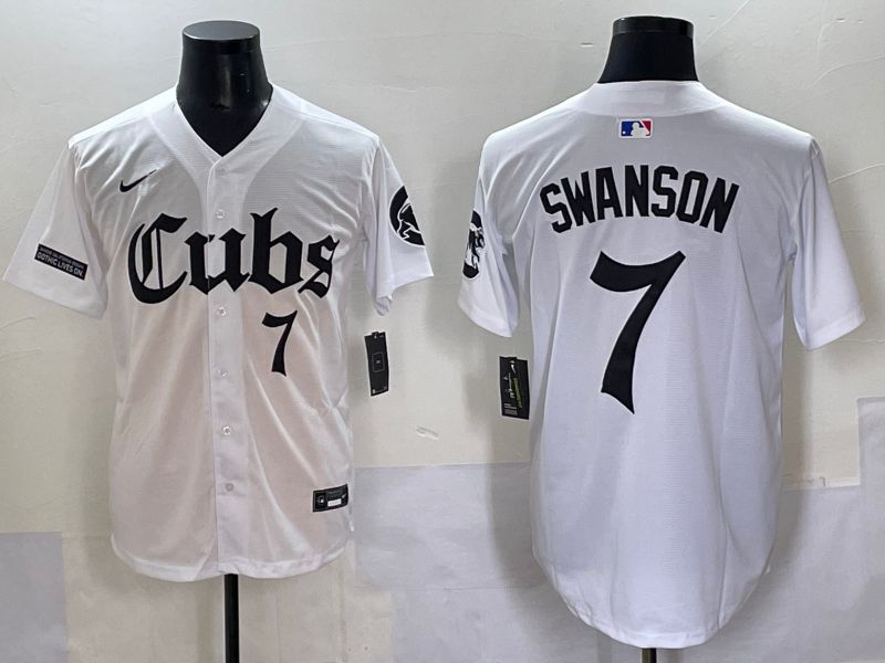 Men 2025 Chicago Cubs #7 Swanson White Five generations Joint Name Nike MLB Jersey style 8->chicago cubs->MLB Jersey